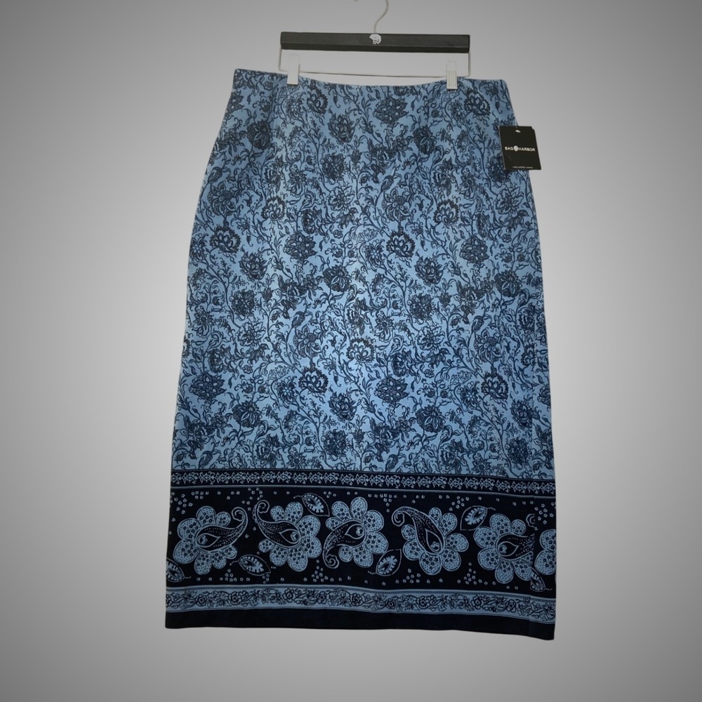 Sag Harbor Pencil Skirt‎ Womens 16 Blue New Floral Paisley Border F43232